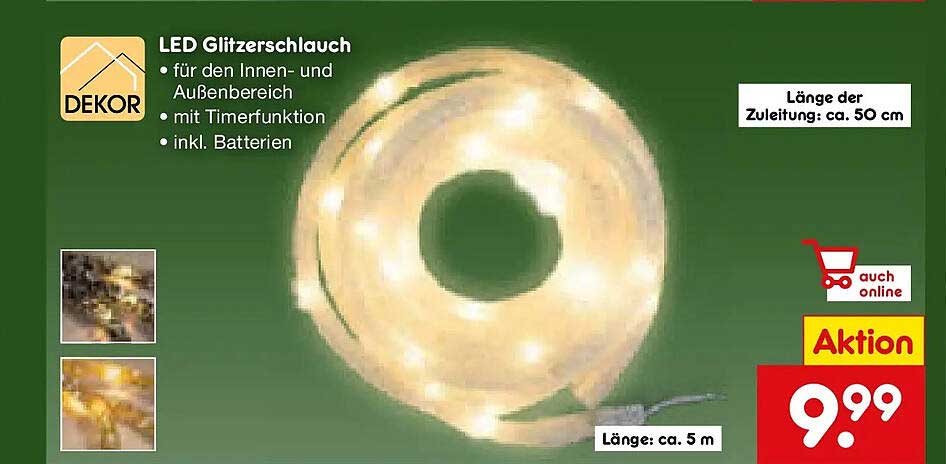 LED Glitzerschlauch für den Innen- und Außenbereich mit Timerfunktion