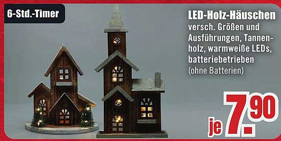 LED-Holz-Häuschen versch. Größen und Ausführungen, Tannenholz, warmweiße LEDs, batteriebetreiben (ohne Batterien)
