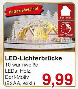 LED-Lichterbrücke mit 10 warmweißen LEDs, Holz, Dorf-Motiv