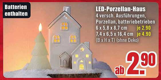 LED-Porzellan-Haus - 4 verschiedene Ausführungen, batteriebetrieben