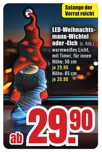 LED-Weihnachtsmann-Wichtel oder -Elch mit warmweißem Licht