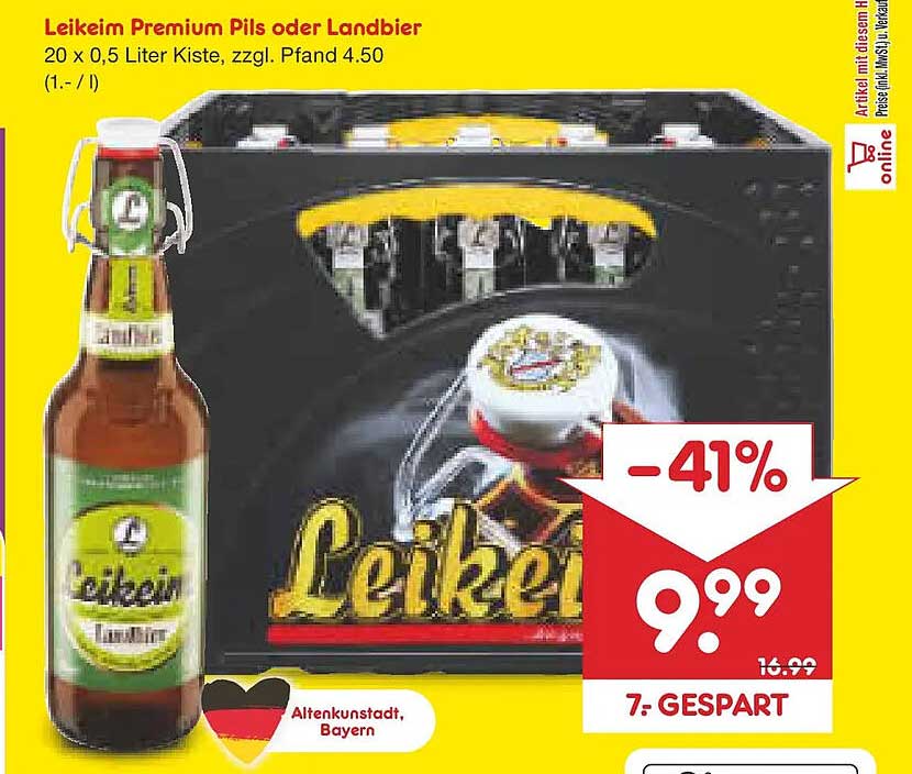 Leikeim Premium Pils oder Landbier 20 x 0,5 Liter Kiste