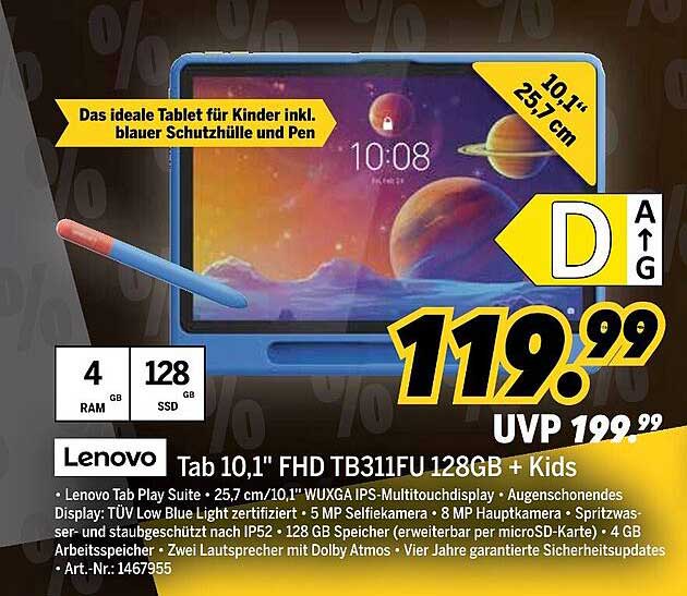 Lenovo Tab 10,1" FHD TB311FU 128GB + Kids