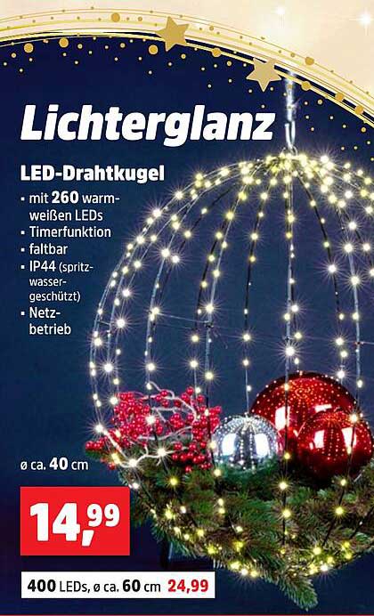 Lichterglanz LED-Drahtkugel mit 260 warm-weißen LEDs