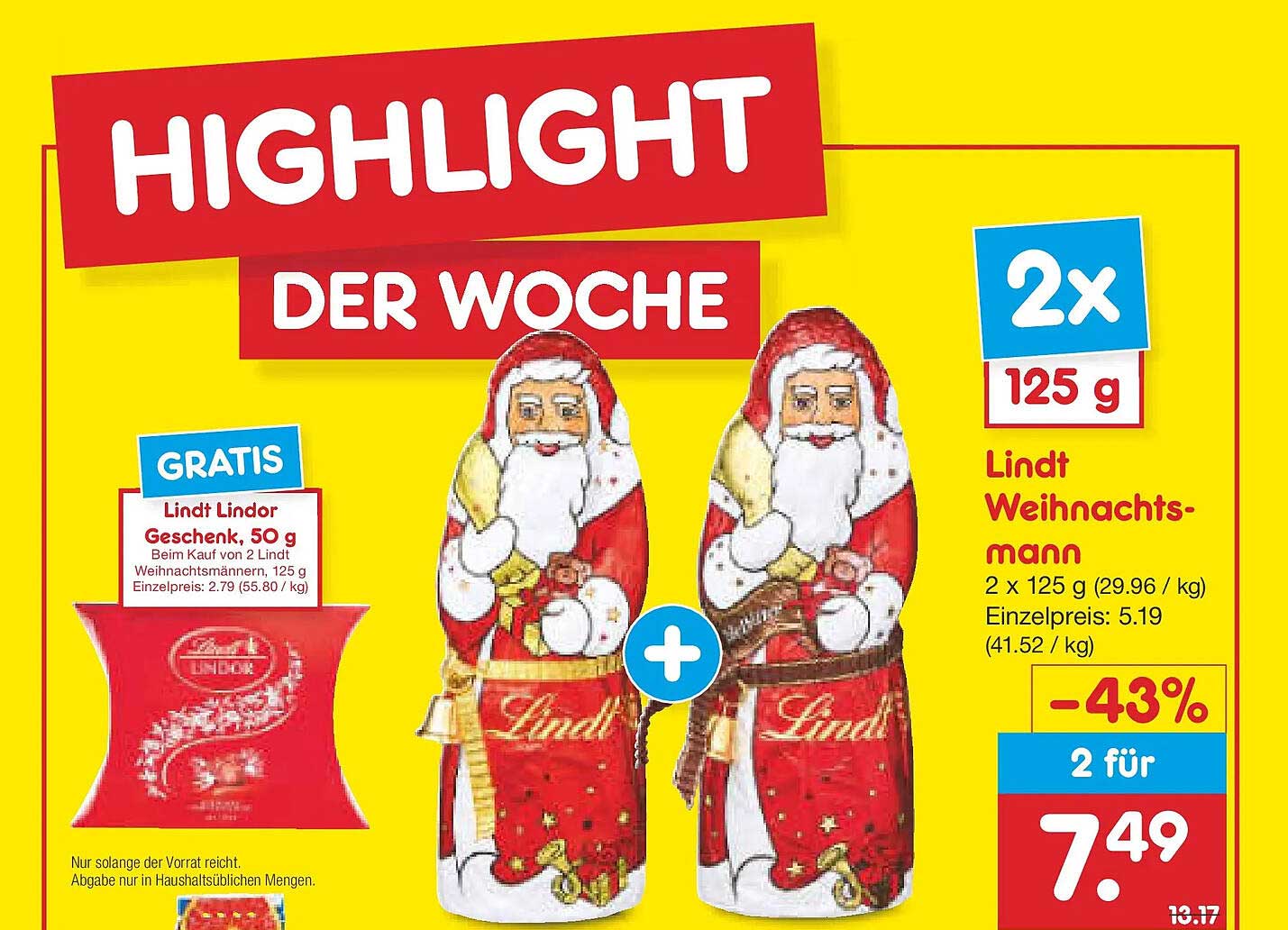 Lindt Weihnachtsmann, 2 x 125 g