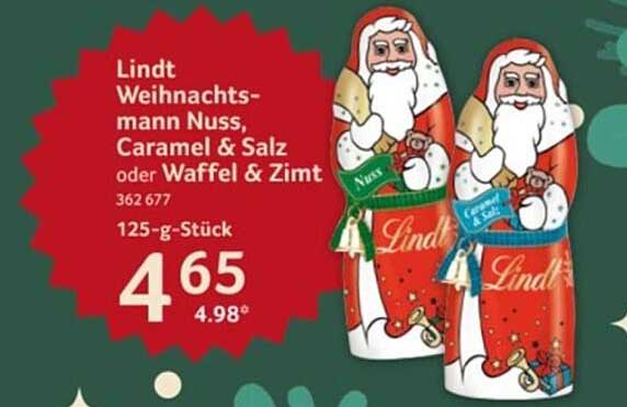Lindt Weihnachtsmann Nuss, Caramel & Salz oder Waffel & Zimt - 125-g-Stück