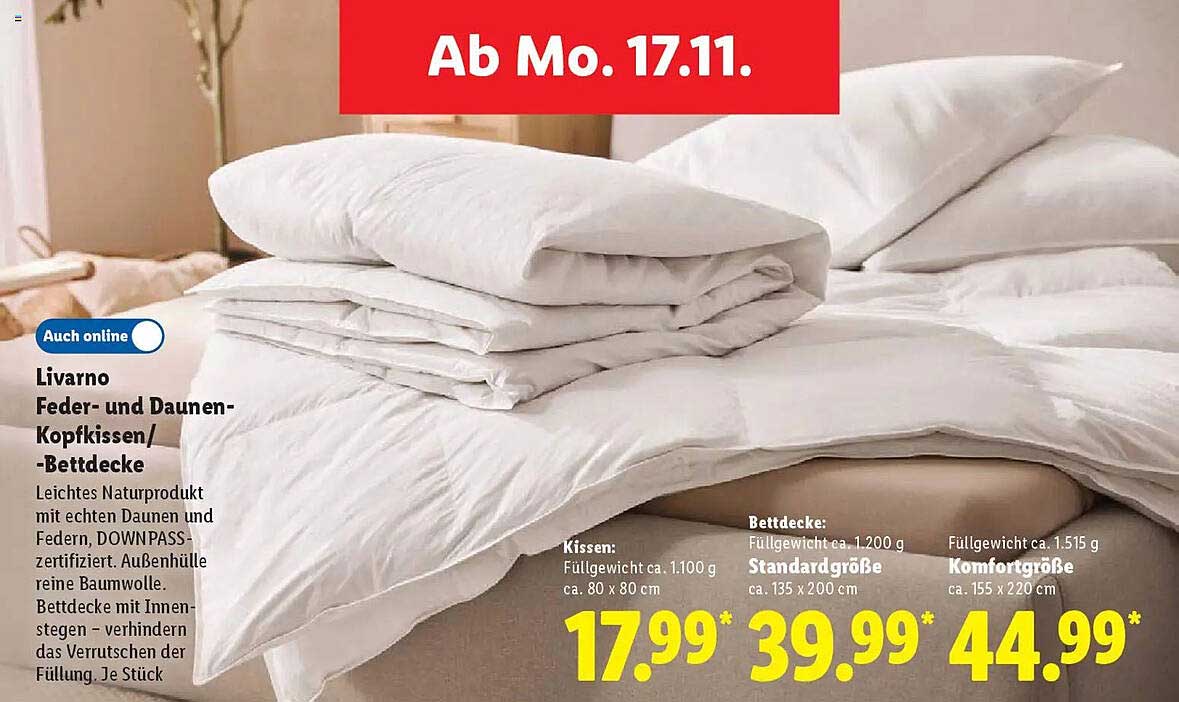 Livarno Feder- und Daunenkopfkissen/Bettdecke