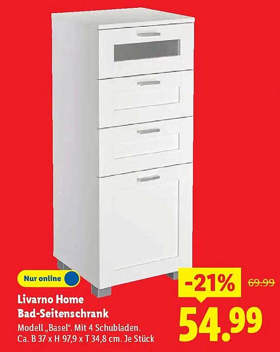 Livorno Home Bad-Seitenschrank Modell „Basel“ - Mit 4 Schubladen