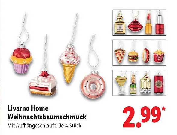 Livorno Home Weihnachtsbaumschmuck - Mit Aufhängeschlaufe. Je 4 Stück