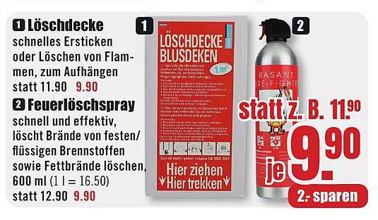 Löschdecke und Feuerlöscher Spray im Angebot