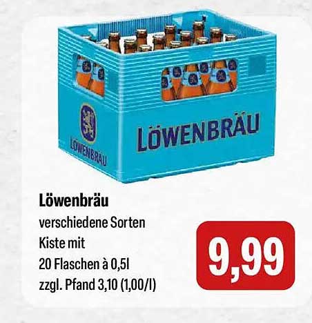 Löwenbräu - verschiedene Sorten Kiste mit 20 Flaschen à 0,5l zzgl. Pfand