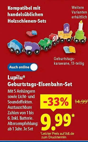 Lupilu® Geburtstags-Eisenbahn-Set, 13-teilig