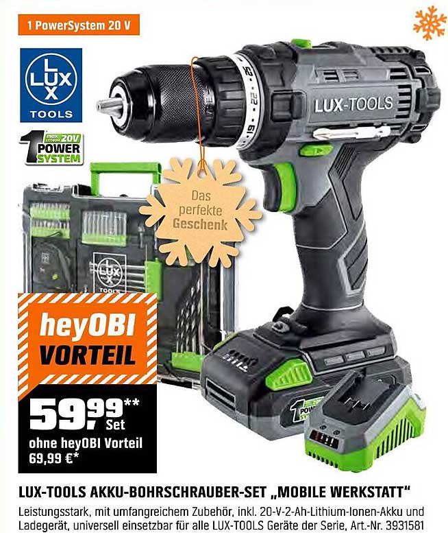 LUX-TOOLS Akku-Bohrschrauber-Set 'Mobile Werkstatt'