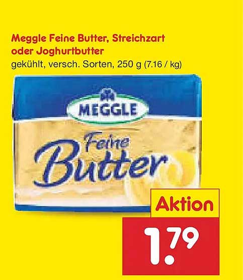 Meggle Feine Butter, Streichzart oder Joghurtbutter, 250 g