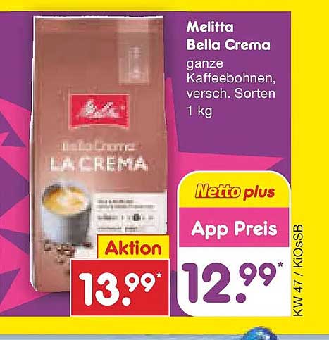 Melitta Bella Crema ganze Kaffeebohnen, 1 kg