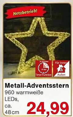 Metall-Adventsstern mit 960 warmweißen LEDs, ca. 48 cm