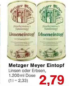 Metzger Meyer Eintopf Linsen oder Erbsen, 1.200ml Dose