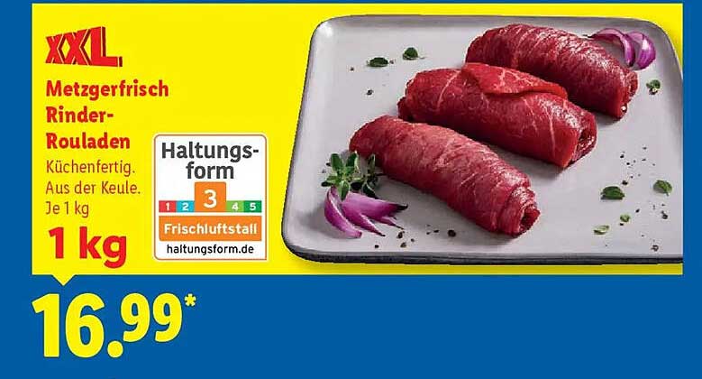 Metzgerfrisch Rinder-Rouladen – Küchenfertig, Aus der Keule, Je 1 kg