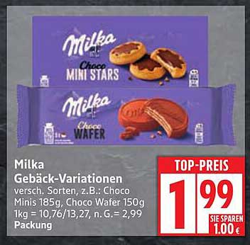 Milka Gebäck-Variationen, verschiedene Sorten