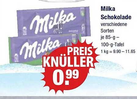 Milka Schokolade verschiedene Sorten je 85-g – 100-g-Tafel