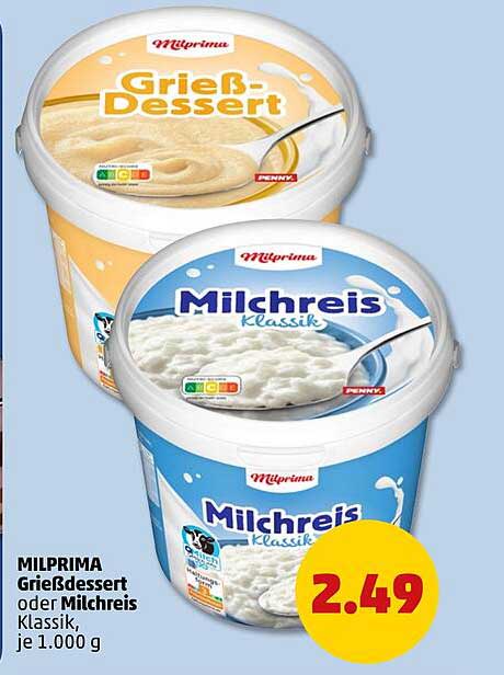 MILPRIMA Grießdessert oder Milchreis Klassik, je 1.000 g für nur 2,49 €