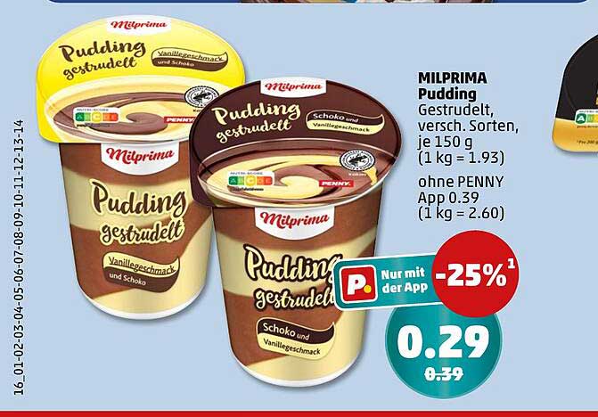 MILPRIMA Pudding Gestrudelt, verschiedene Sorten, je 150 g