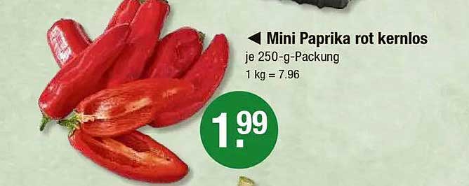 Mini Paprika rot kernlos je 250-g-Packung