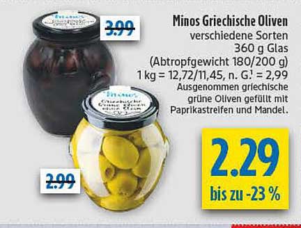 Minos Griechische Oliven 360 g Glas – Verschiedene Sorten