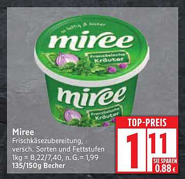 Miree Frischkäsezubereitung, verschiedene Sorten