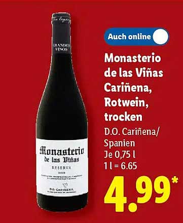 Monasterio de las Viñas Cariñena, Rotwein, trocken