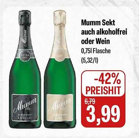 Mumm Sekt auch alkoholfrei oder Wein 0,75l Flasche
