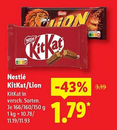 Nestlé KitKat/Lion in verschiedenen Sorten