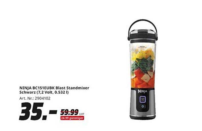 NINJA BC151EUBK Blast Standmixer Schwarz (7,2 Volt, 0,532 l)