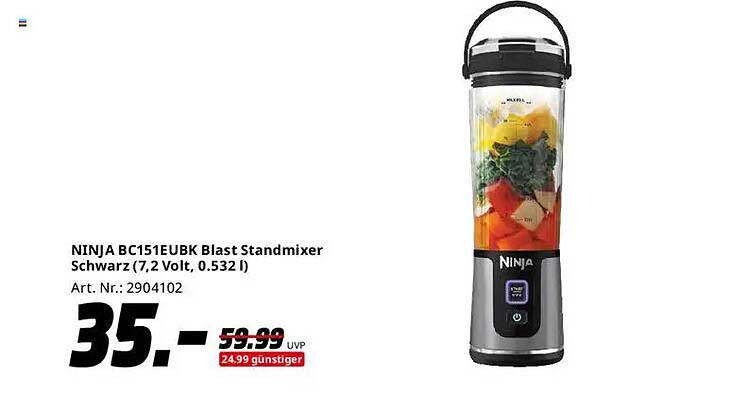 NINJA BC151EUBK Blast Standmixer Schwarz (7,2 Volt, 0.532 l)