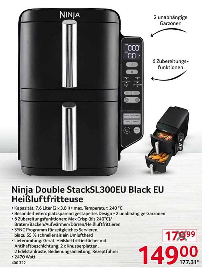 Ninja Double Stack SL300EU Black EU Heißluftfritteuse
