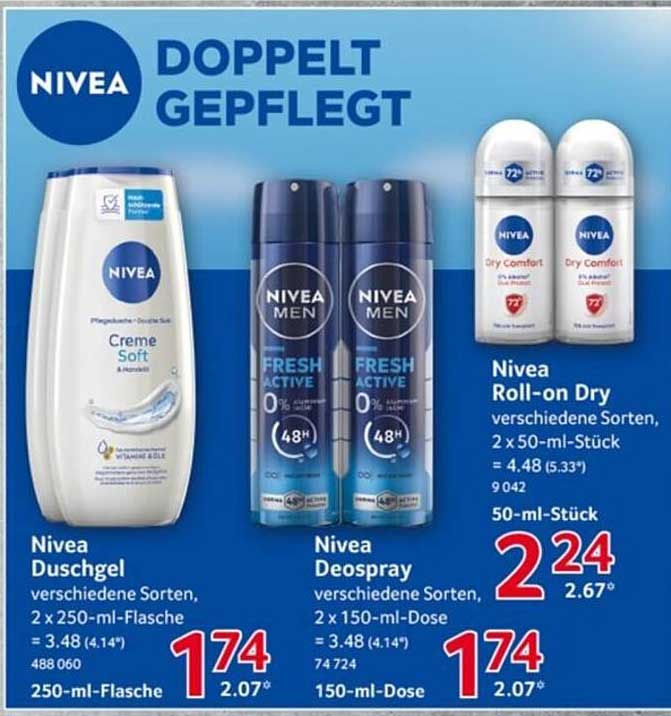 NIVEA Duschgel, Deospray und Roll-on Dry im Angebot