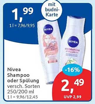 Nivea Shampoo oder Spülung – verschiedene Sorten für nur 2,49 €