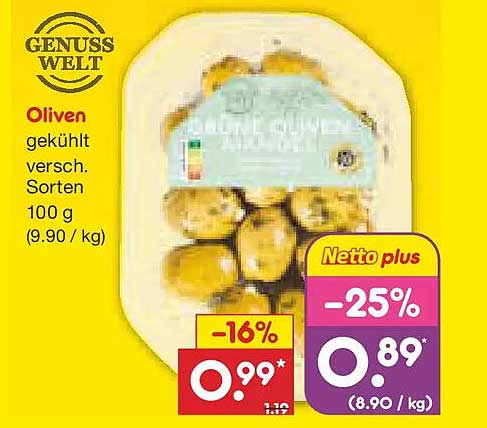 Oliven gekühlt, verschiedene Sorten 100 g