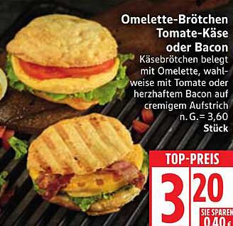 Omelette-Brötchen Tomate-Käse oder Bacon