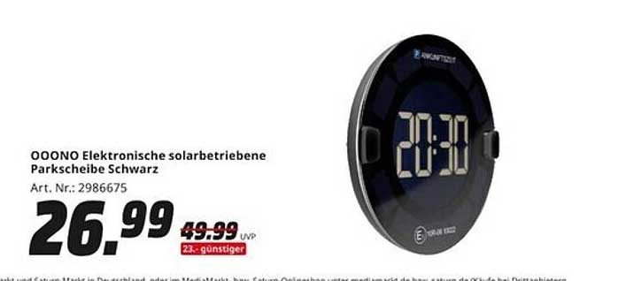 OOONO Elektronische solarbetriebene Parkscheibe Schwarz