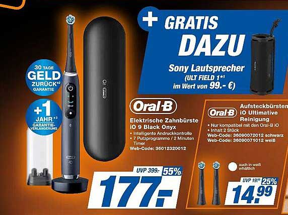 Oral-B Elektrische Zahnbürste i9 Black Onyx mit gratis Sony Lautsprecher