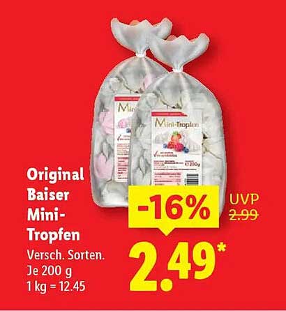 Original Baiser Mini-Tropfen - Verschiedene Sorten