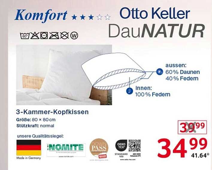 Otto Keller 3-Kammer-Kopfkissen DauNATUR