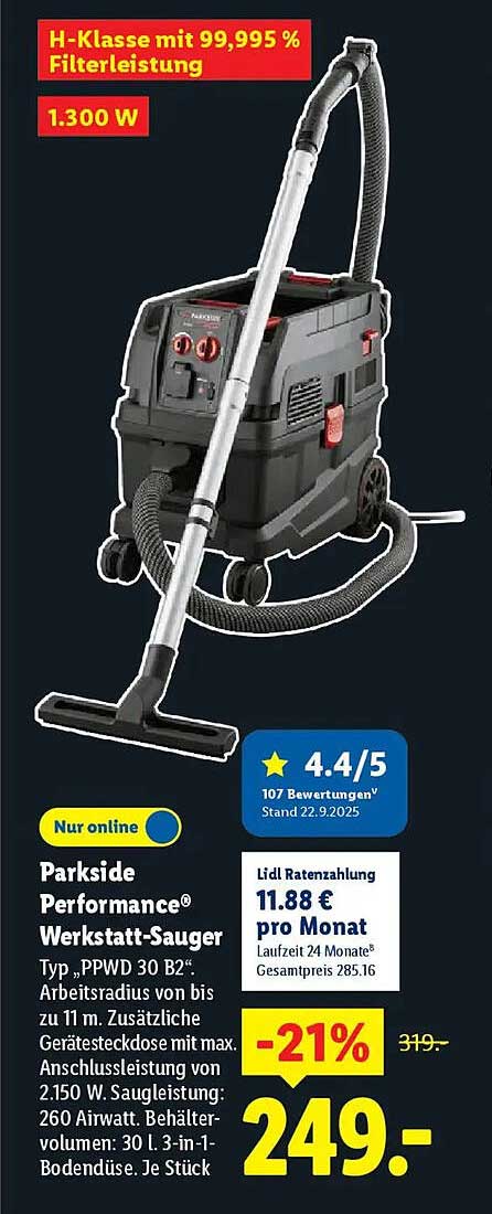 Parkside Performance® Werkstatt-Sauger Typ „PPWD 30 B2“