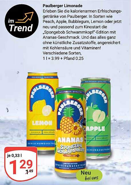 Paulberger Limonade - Spongebob Schwammkopf-Edition mit Ananas-Geschmack