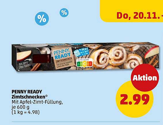 PENNY READY Zimtschnecken* mit Apfel-Zimt-Füllung, je 600 g