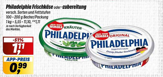 Philadelphia Frischkäse oder -zubereitung