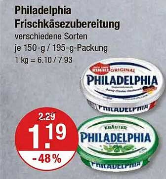 Philadelphia Frischkäsezubereitung - verschiedene Sorten - jetzt nur 1,19 €