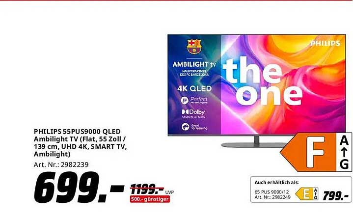 PHILIPS 55PUS9000 QLED Ambilight TV (Flat, 55 Zoll / 139 cm, UHD 4K, SMART TV, Ambilight)