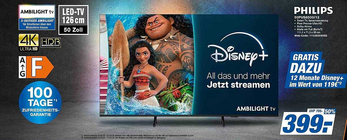 Philips Ambilight TV 126 cm (50 Zoll) - Jetzt mit 12 Monaten Disney+ gratis!